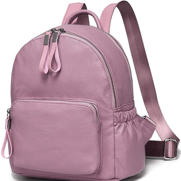 VASCHY Faux Leather Mini Backpack, Lots of Pockets- Pink - Picture 1 of 13